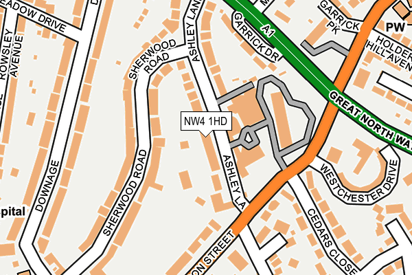 NW4 1HD map - OS OpenMap – Local (Ordnance Survey)