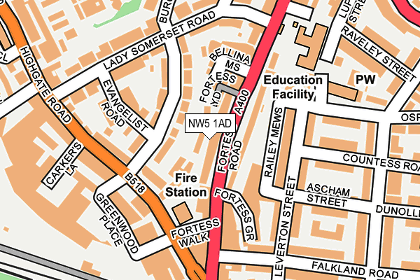 NW5 1AD map - OS OpenMap – Local (Ordnance Survey)