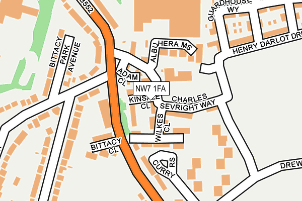 NW7 1FA map - OS OpenMap – Local (Ordnance Survey)
