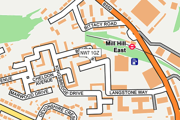 NW7 1GZ map - OS OpenMap – Local (Ordnance Survey)