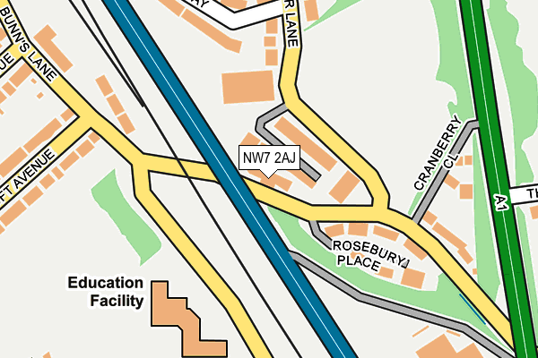 NW7 2AJ map - OS OpenMap – Local (Ordnance Survey)