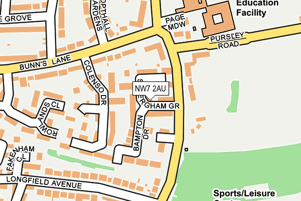 NW7 2AU map - OS OpenMap – Local (Ordnance Survey)