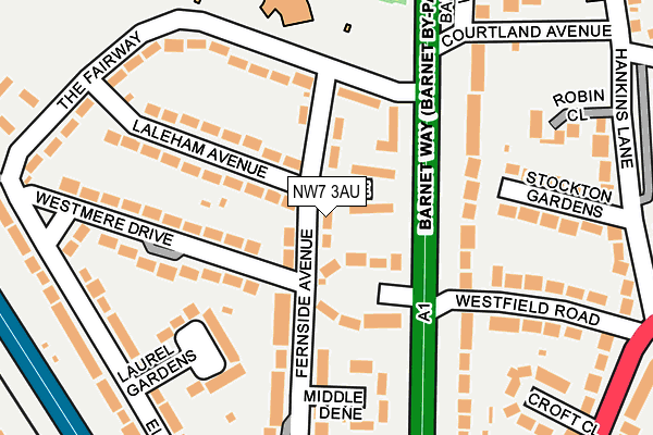 NW7 3AU map - OS OpenMap – Local (Ordnance Survey)