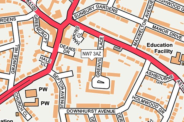 NW7 3AZ map - OS OpenMap – Local (Ordnance Survey)