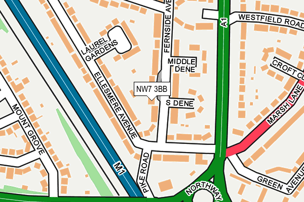 NW7 3BB map - OS OpenMap – Local (Ordnance Survey)