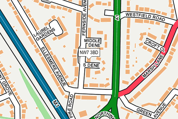 NW7 3BD map - OS OpenMap – Local (Ordnance Survey)