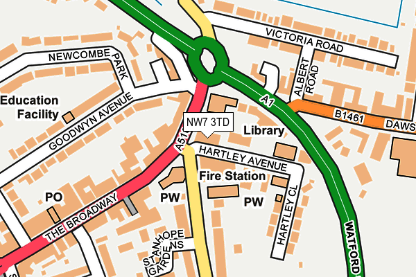 NW7 3TD map - OS OpenMap – Local (Ordnance Survey)