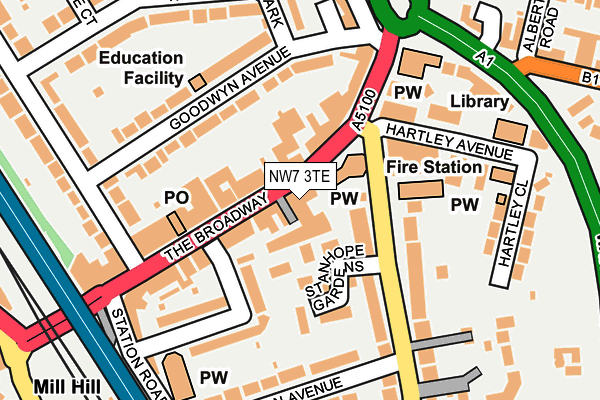 NW7 3TE map - OS OpenMap – Local (Ordnance Survey)