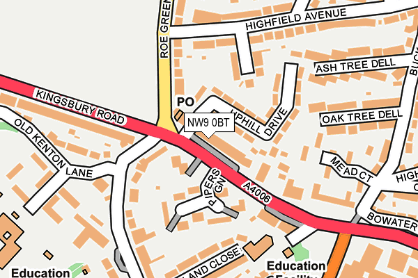 NW9 0BT map - OS OpenMap – Local (Ordnance Survey)