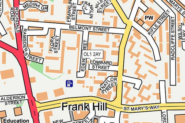 OL1 2AY map - OS OpenMap – Local (Ordnance Survey)