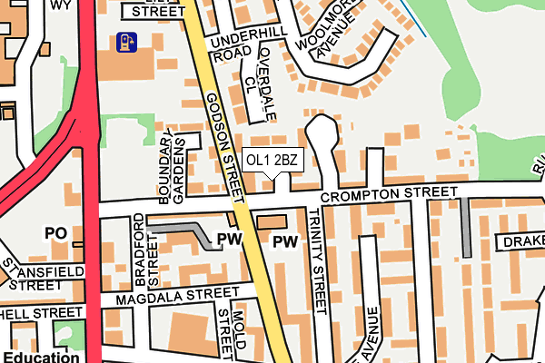 OL1 2BZ map - OS OpenMap – Local (Ordnance Survey)