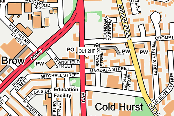OL1 2HF map - OS OpenMap – Local (Ordnance Survey)