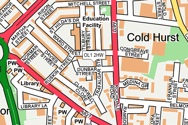 OL1 2HW map - OS OpenMap – Local (Ordnance Survey)
