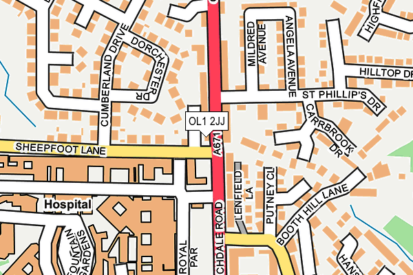 OL1 2JJ map - OS OpenMap – Local (Ordnance Survey)