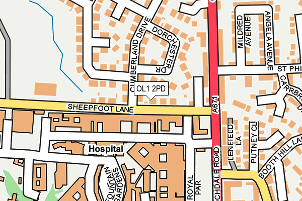 OL1 2PD map - OS OpenMap – Local (Ordnance Survey)