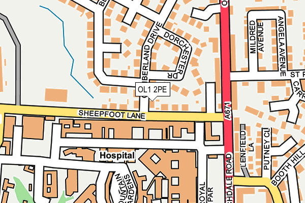 OL1 2PE map - OS OpenMap – Local (Ordnance Survey)
