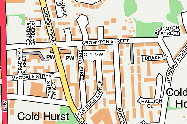 OL1 2XW map - OS OpenMap – Local (Ordnance Survey)