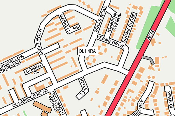 OL1 4RA map - OS OpenMap – Local (Ordnance Survey)