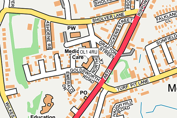 OL1 4RU map - OS OpenMap – Local (Ordnance Survey)