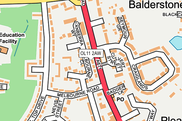 OL11 2AW map - OS OpenMap – Local (Ordnance Survey)