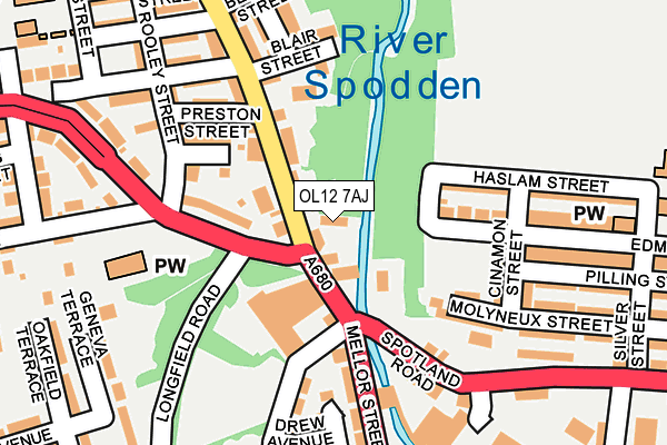 OL12 7AJ map - OS OpenMap – Local (Ordnance Survey)