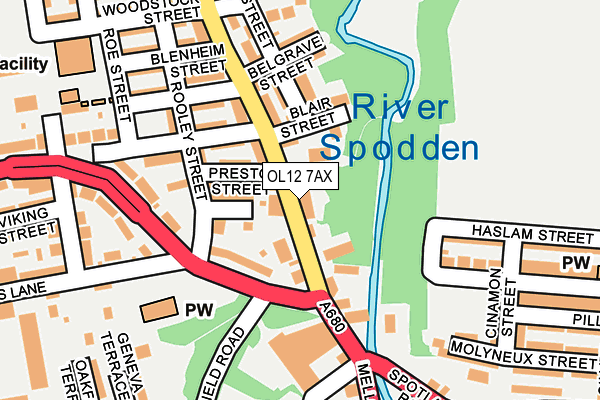 OL12 7AX map - OS OpenMap – Local (Ordnance Survey)