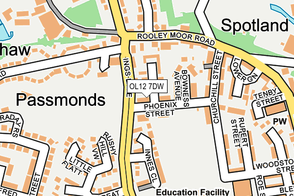 OL12 7DW map - OS OpenMap – Local (Ordnance Survey)