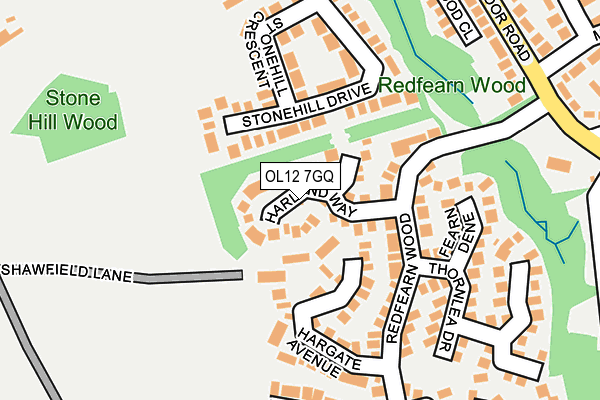 OL12 7GQ map - OS OpenMap – Local (Ordnance Survey)