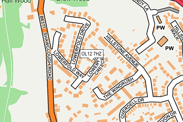 OL12 7HZ map - OS OpenMap – Local (Ordnance Survey)