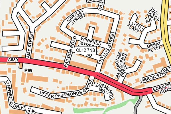 OL12 7NB map - OS OpenMap – Local (Ordnance Survey)