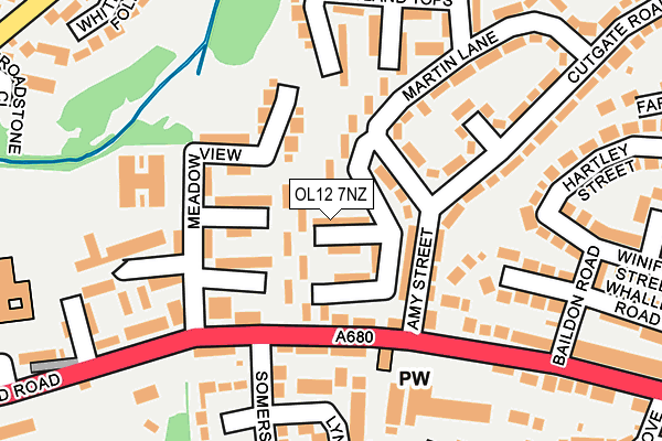 OL12 7NZ map - OS OpenMap – Local (Ordnance Survey)