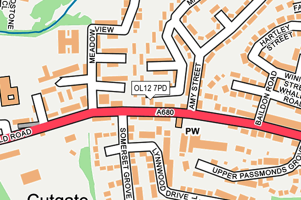 OL12 7PD map - OS OpenMap – Local (Ordnance Survey)