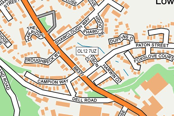 OL12 7UZ map - OS OpenMap – Local (Ordnance Survey)