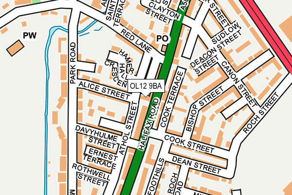 OL12 9BA map - OS OpenMap – Local (Ordnance Survey)