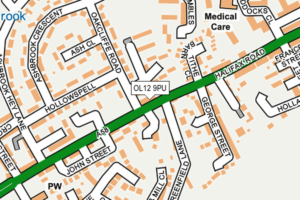 OL12 9PU map - OS OpenMap – Local (Ordnance Survey)