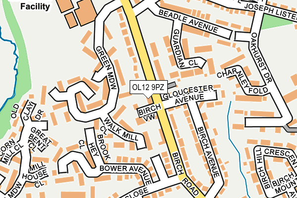 OL12 9PZ map - OS OpenMap – Local (Ordnance Survey)