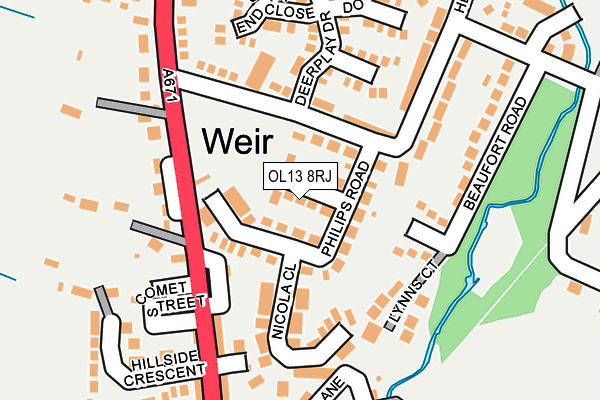 OL13 8RJ map - OS OpenMap – Local (Ordnance Survey)