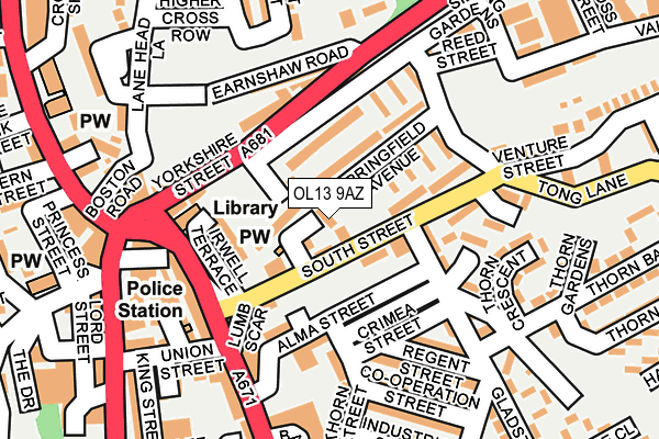 OL13 9AZ map - OS OpenMap – Local (Ordnance Survey)