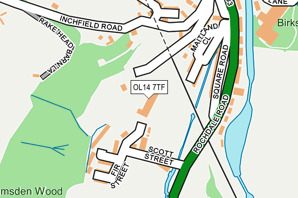 OL14 7TF map - OS OpenMap – Local (Ordnance Survey)