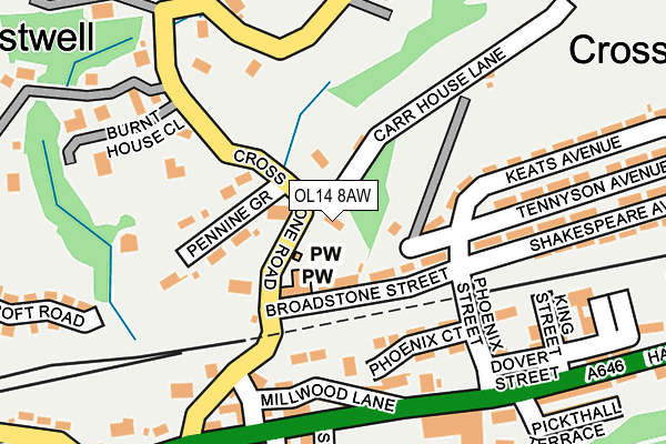 OL14 8AW map - OS OpenMap – Local (Ordnance Survey)
