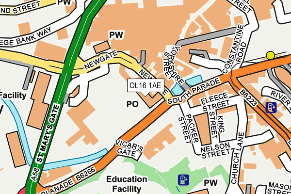 OL16 1AE map - OS OpenMap – Local (Ordnance Survey)