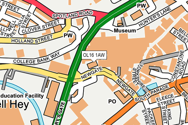 OL16 1AW map - OS OpenMap – Local (Ordnance Survey)