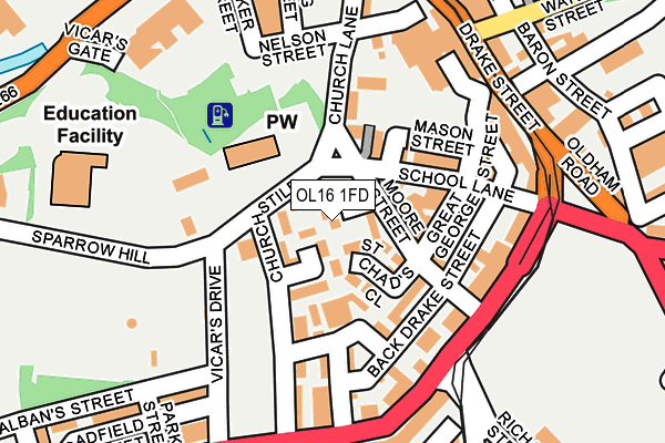 OL16 1FD map - OS OpenMap – Local (Ordnance Survey)