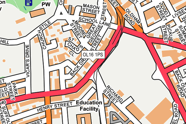 OL16 1PS map - OS OpenMap – Local (Ordnance Survey)