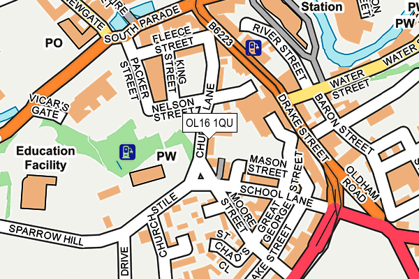 OL16 1QU map - OS OpenMap – Local (Ordnance Survey)
