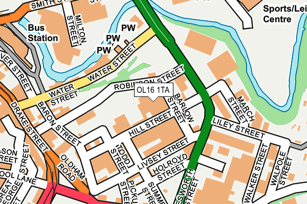 OL16 1TA map - OS OpenMap – Local (Ordnance Survey)