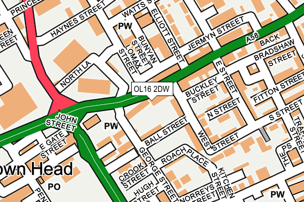 OL16 2DW map - OS OpenMap – Local (Ordnance Survey)