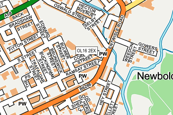 OL16 2EX map - OS OpenMap – Local (Ordnance Survey)
