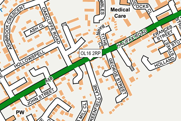 OL16 2RP map - OS OpenMap – Local (Ordnance Survey)