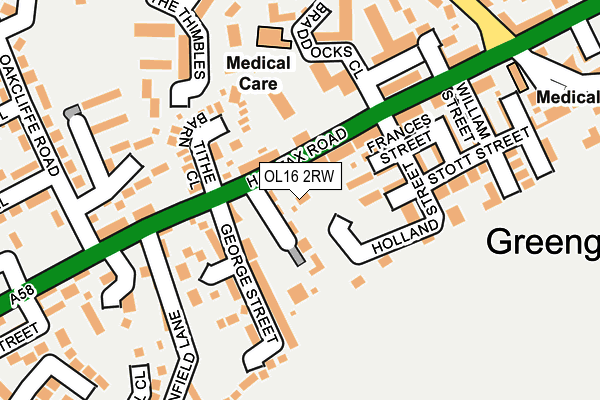 OL16 2RW map - OS OpenMap – Local (Ordnance Survey)
